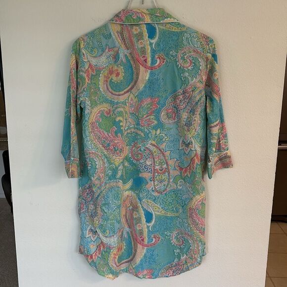 Lauren Ralph Lauren Pastel Paisley Print Sleep Shirt Button Front Size Small - Picture 8 of 10